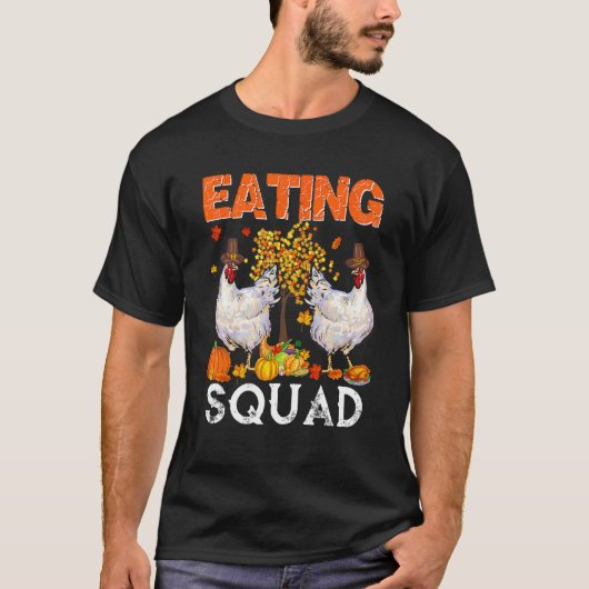 P付きの2羽の秋のニワトリ 感謝祭イーティングスカッド Tシャツ (正面)