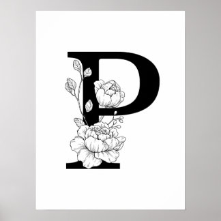 P植物単図。牡丹を含むレターイニシャル ポスター