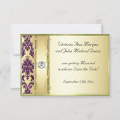 P1金ゴールドの紫色のダマスク織の保存日付カード セーブザデート (正面)