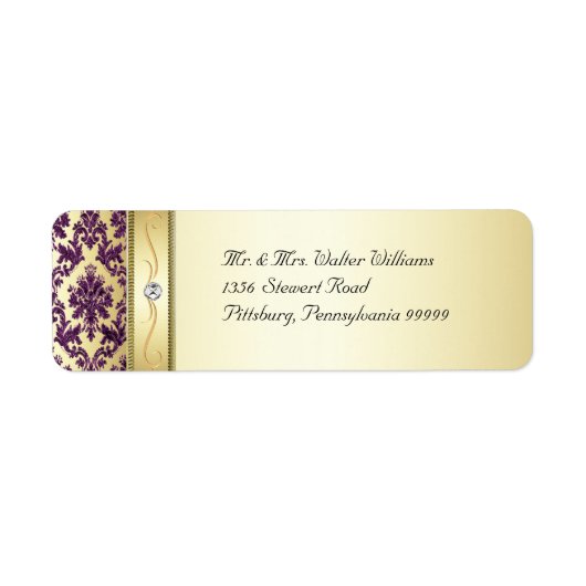 P1金ゴールド紫エレガントダマスクダイヤモンドラベル ラベル (正面)