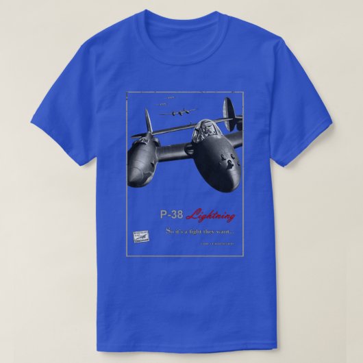 P38稲妻第2次世界大戦アメリカン・ファイター Tシャツ (デザイン正面)