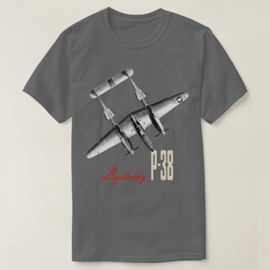 P38稲妻第2次世界大戦戦闘機 Tシャツ (デザイン正面)