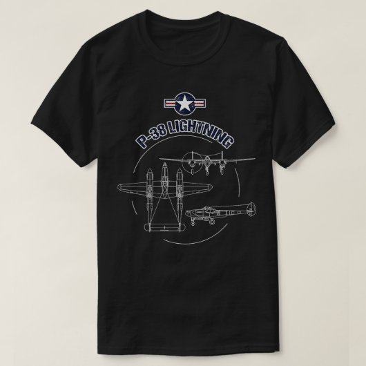 P38稲妻USAFウォーバード飛行機第2次世界大戦航空機ギフト Tシャツ (デザイン正面)