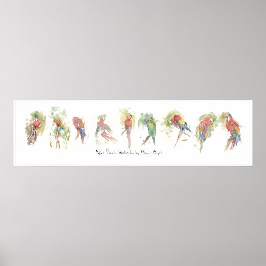 P3, Nine Parrots, Water color by Dennis Boyce ポスター (正面)