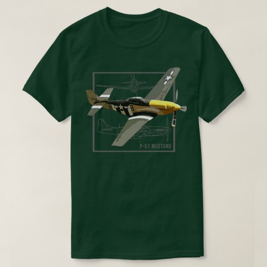 P51マスタング第2次世界大戦ファイター飛行機 Tシャツ (デザイン正面)