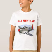 P51ムスタングの銀赤い飛行機 Tシャツ (正面)
