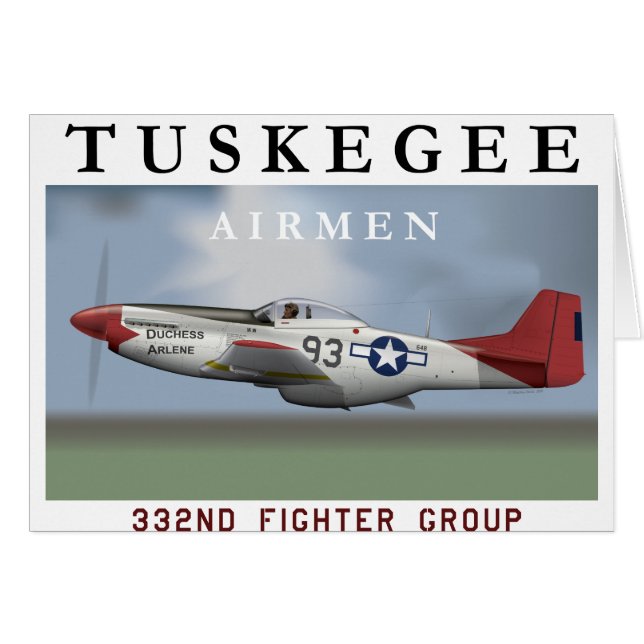 P51DのTuskegeeのパイロットが飛ばす赤い尾戦闘機 (正面横)