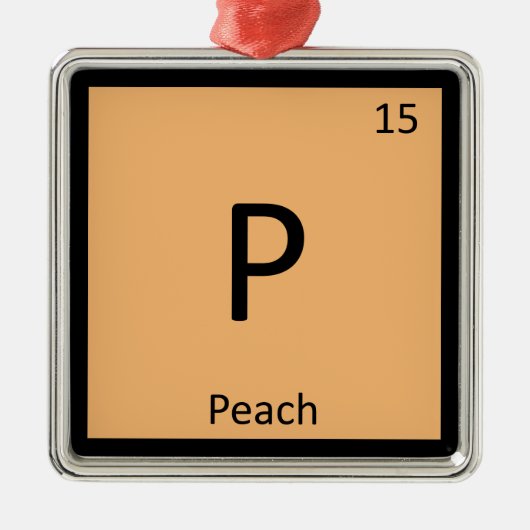 P – ピーチフルーツ化学周期表記号 メタルオーナメント (正面)