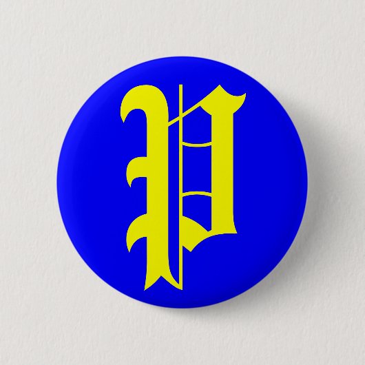 P – 古い英語 缶バッジ (正面)