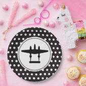 P-38シルエットの背景水玉模様 ペーパープレート (パーティー)