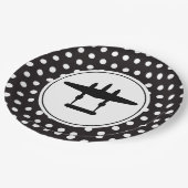 P-38シルエットの背景水玉模様 ペーパープレート (アングル)