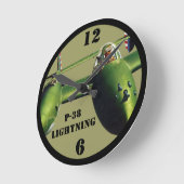 P-38稲妻インオリーブドラブ ラウンド壁時計 (傾斜)