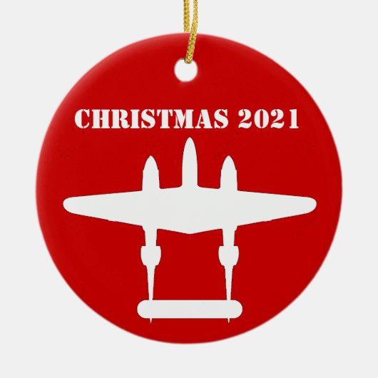 P-38稲妻クリスマス202赤と白セラミックO セラミックオーナメント (正面)
