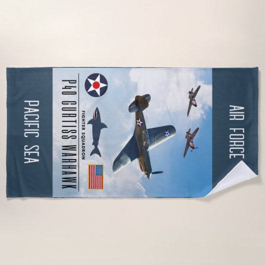 P-40カーティスウォーホーク戦闘隊 ビーチタオル (正面)