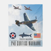 P-40カーティスウォーホーク戦闘隊 フリースブランケット (正面)