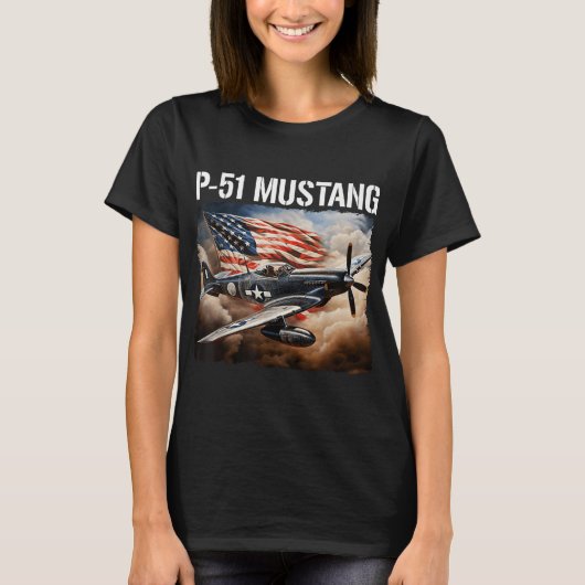 P-51マスタングアメリカ第2次世界大戦戦闘機P-51 Mu Tシャツ (正面)