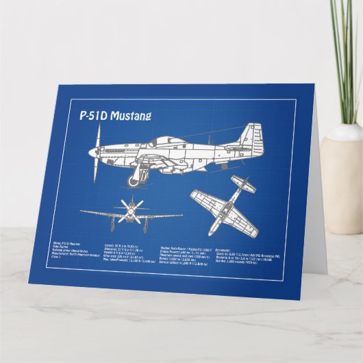 P-51Dマスタング – 飛行機の設計図ABD サンキューカード (正面)
