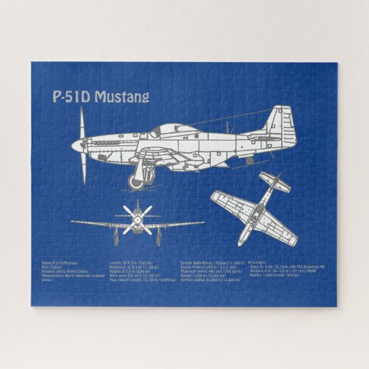 P-51Dマスタング – 飛行機の設計図ABD ジグソーパズル (横)