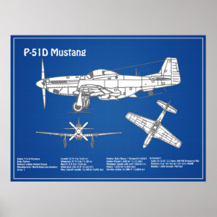 P-51Dマスタング – 飛行機の設計図ABD ポスター