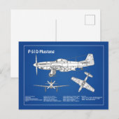 P-51Dマスタング – 飛行機の設計図ABD ポストカード (正面/裏面)