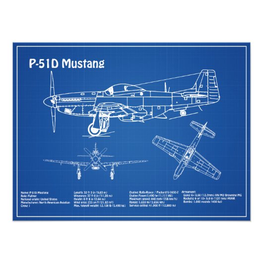 P-51Dマスタング – 飛行機の設計図AD フォトプリント            (正面)