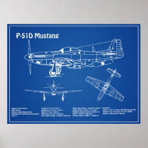 P-51Dマスタング – 飛行機の設計図AD ポスター