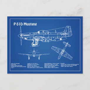 P-51Dマスタング – 飛行機の設計図AD ポストカード