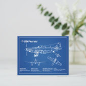 P-51Dマスタング – 飛行機の設計図AD ポストカード (スタンド正面)