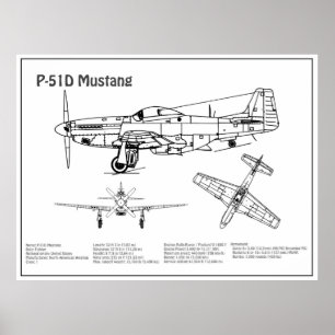 P-51Dマスタング – 飛行機の設計図BD ポスター