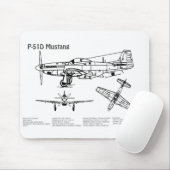 P-51Dマスタング – 飛行機の設計図BD マウスパッド (マウス)