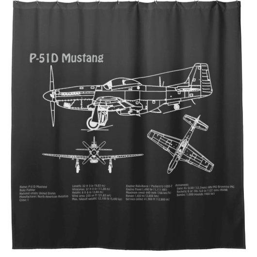 P-51Dマスタング – 飛行機の設計図PD シャワーカーテン (正面)