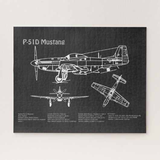 P-51Dマスタング – 飛行機の設計図PD ジグソーパズル (横)