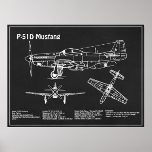 P-51Dマスタング – 飛行機の設計図PD ポスター