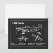 P-51Dマスタング – 飛行機の設計図PD ポストカード (正面/裏面)