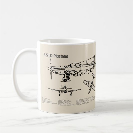 P-51Dマスタング – 飛行機の設計図SD コーヒーマグカップ (左)