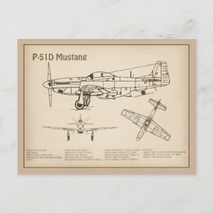 P-51Dマスタング – 飛行機の設計図SD ポストカード