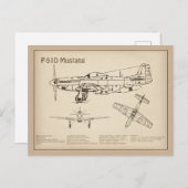 P-51Dマスタング – 飛行機の設計図SD ポストカード (正面/裏面)