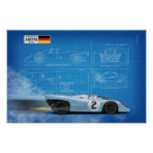 P 917 Blue and Orange Blueprint ポスター (正面)