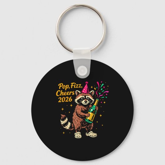 P Fizz Cheers 2026 Funny Raccoon New Year Design  キーホルダー (正面)