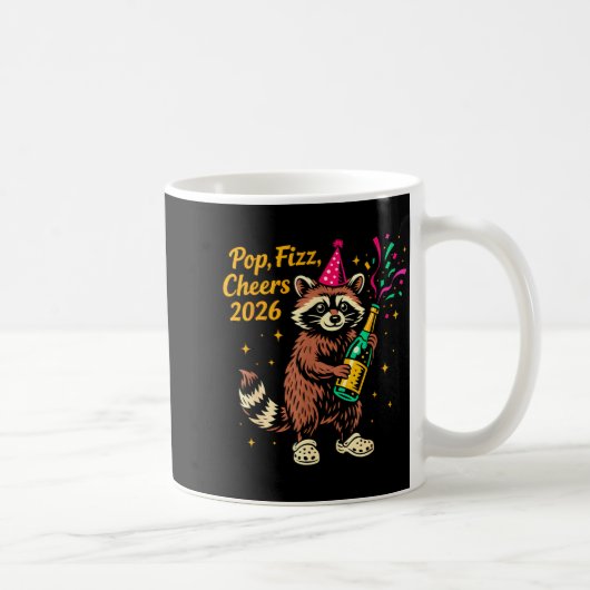 P Fizz Cheers 2026 Funny Raccoon New Year Design  コーヒーマグカップ (右)
