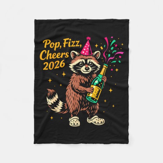 P Fizz Cheers 2026 Funny Raccoon New Year Design  フリースブランケット (正面)