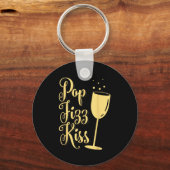 P Fizz Kiss Funny New Years Eve Wine Champagne  キーホルダー (正面)