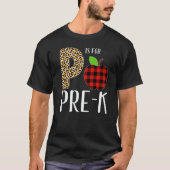 P Is For Pre K Teacher Leopard Buffalo Plaid Kids  Tシャツ (正面)