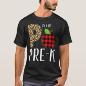 P Is For Pre K Teacher Leopard Buffalo Plaid Kids  Tシャツ (正面)