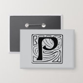 P Monogramm schwarz 缶バッジ (正面/裏面)