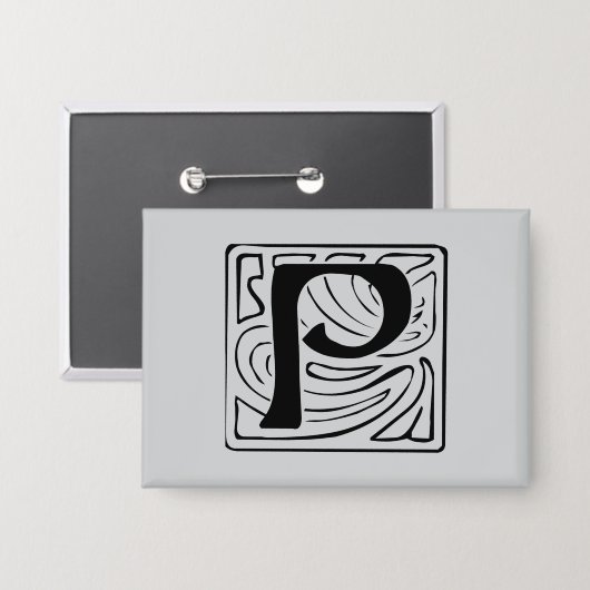 P Monogramm schwarz 缶バッジ (正面/裏面)