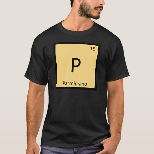P - Parmigianoのチーズ化学周期表 Tシャツ (正面)