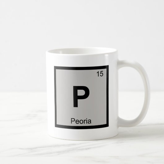 P - Peoria都市化学周期表の記号 コーヒーマグカップ (右)