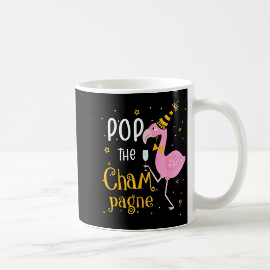 P The Champagne It's New Year! Funny Flamingo Drin コーヒーマグカップ (右)
