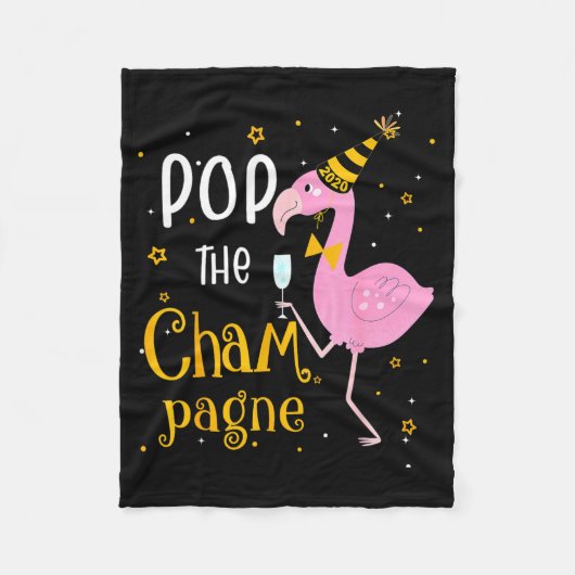 P The Champagne It's New Year! Funny Flamingo Drin フリースブランケット (正面)